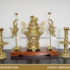 Bộ đỉnh đồng Ngũ Sự Song Long cao 65cm Nắp Thọ màu nguyên bản