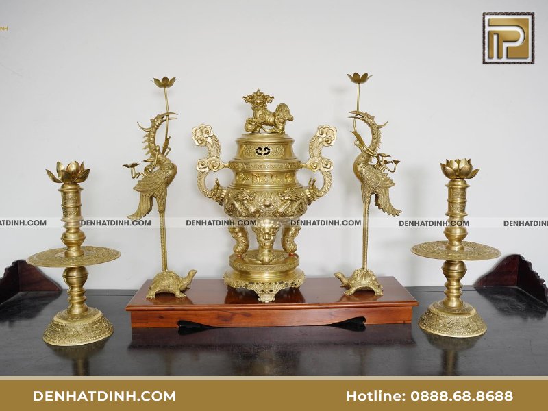 Bộ đỉnh đồng Ngũ Sự Song Long cao 65cm Nắp Thọ màu nguyên bản Bộ đỉnh đồng Ngũ Sự Song Long cao 65cm Nắp Thọ màu nguyên bản